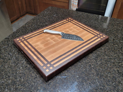 Four Corners Pattern End Grain Cutting Board 12" x 18" x 1-3/4" Thick