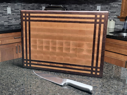 Four Corners Pattern End Grain Cutting Board 12" x 18" x 1-3/4" Thick