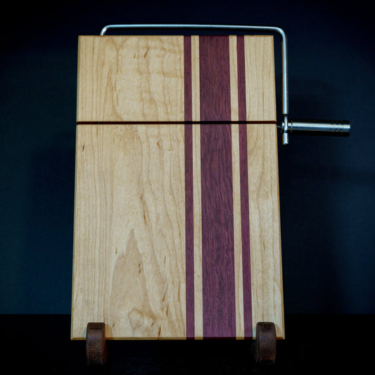 Hardwood Cheeseboards w/ Built-In Cutter | Hard Maple & Purple Heart | Rally Stripe Single