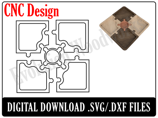 CNC Files svg & dxf Digital Files Puzzle Tray With Center Bowl Veggie Tray Nut Tray Catch All Tray